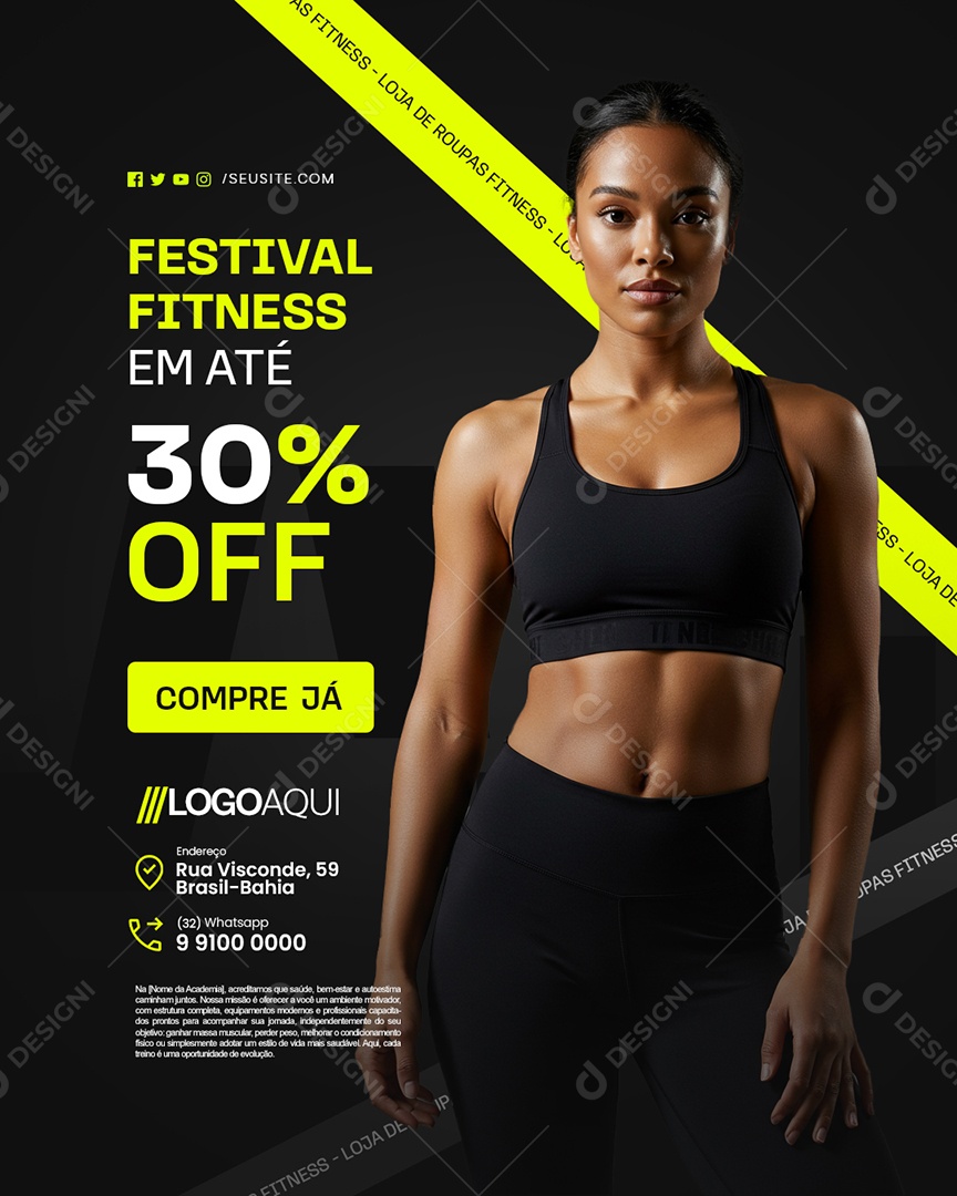 Loja de Roupas Fitness Festival em Até 30% Off Social Media PSD Editável