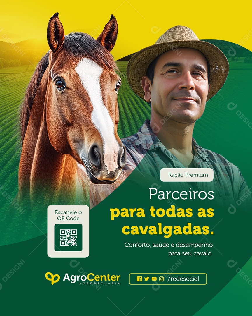 Agropecuária Ração Premium Parceiros para Todas as Cavalgadas Social Media PSD Editável
