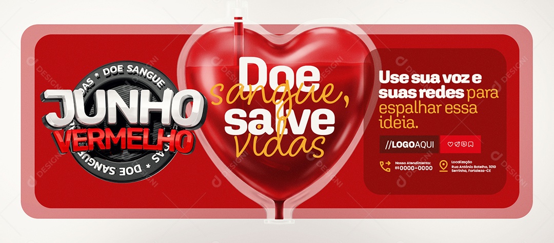 Banner Junho Vermelho Doe Sangue Salve Vidas Social Media PSD Editável