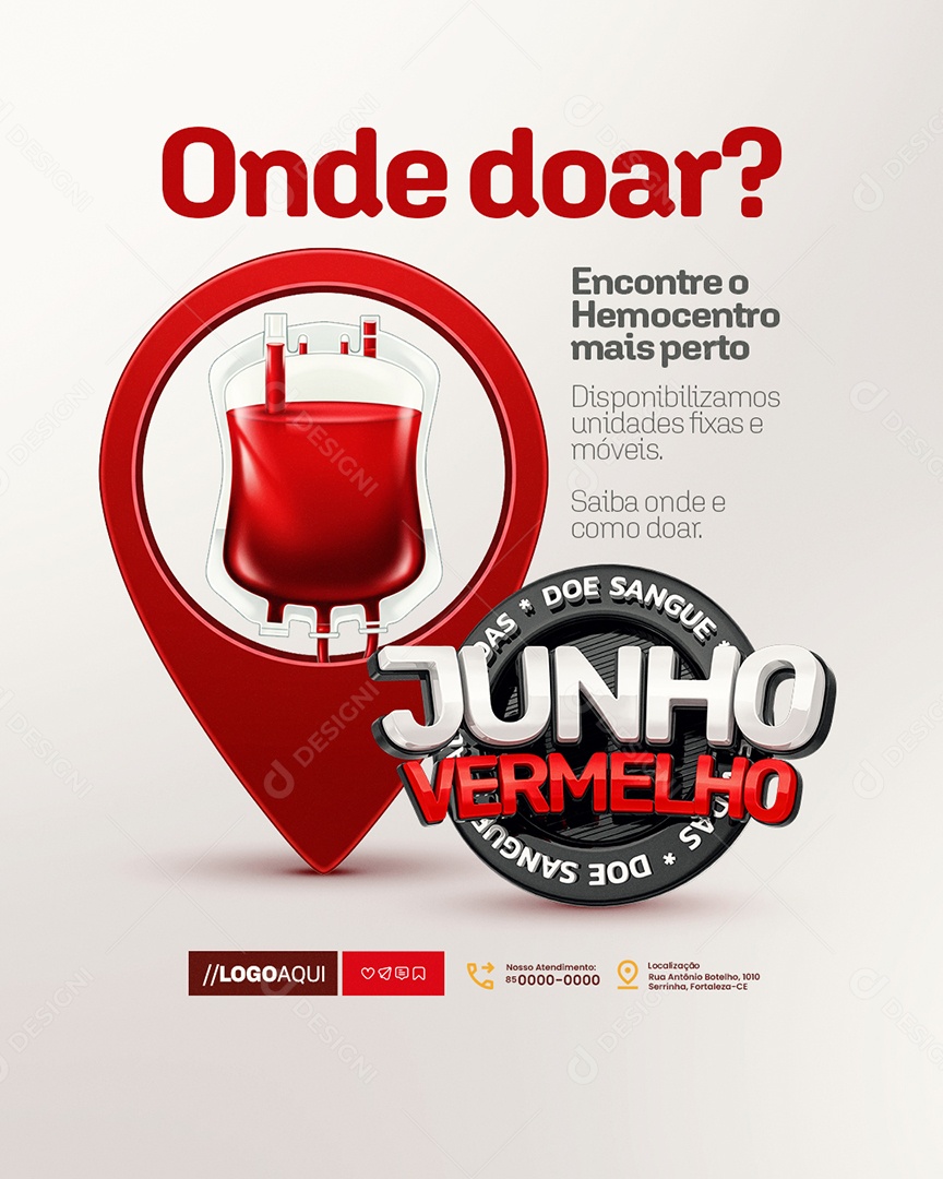 Junho Vermelho Onde Doar Encontre o Hemocentro Social Media PSD Editável