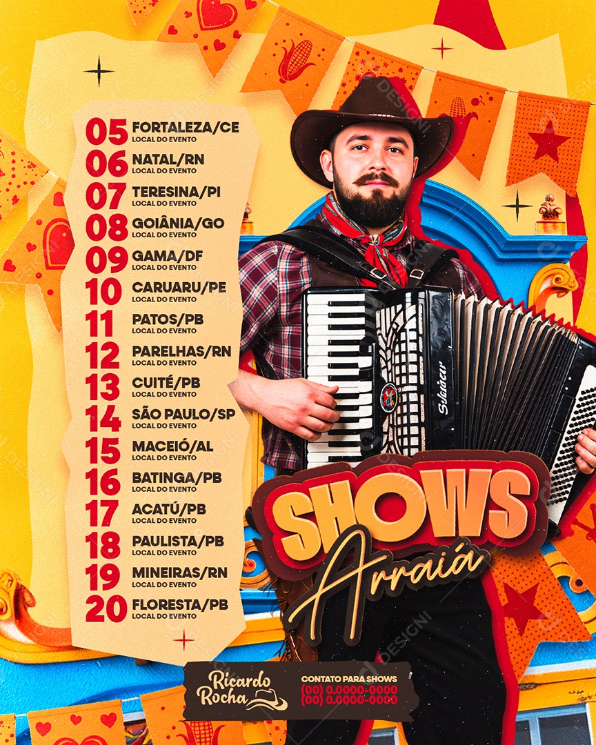 Flyer Shows Arraiá Social Media PSD Editável