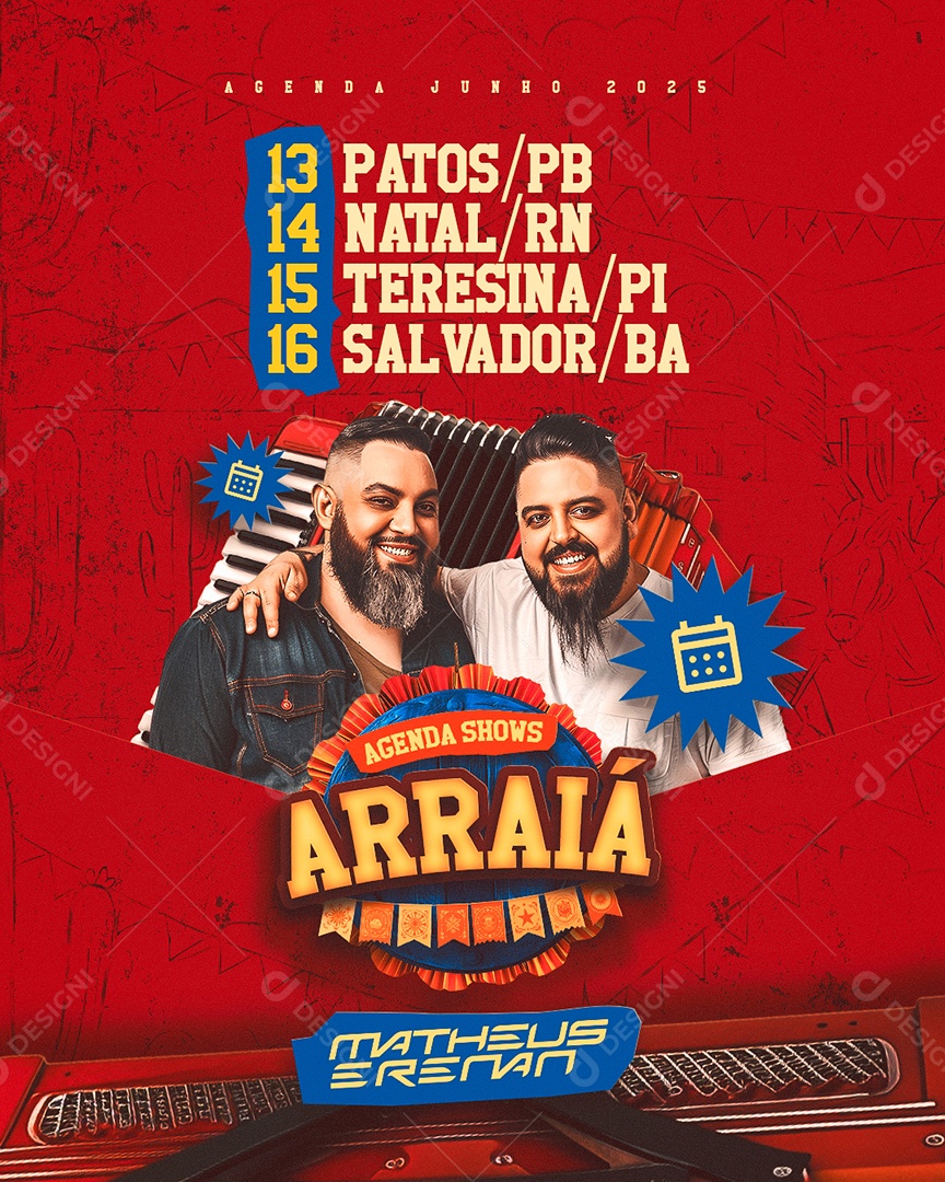 Flyer Agenda Shows Arraiá Social Media PSD Editável