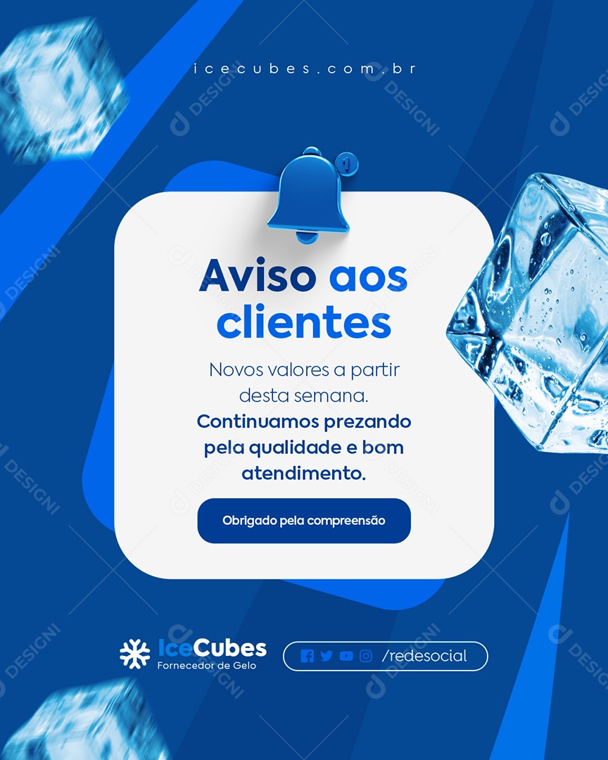 Gelo Aviso aos Clientes Social Media PSD Editável