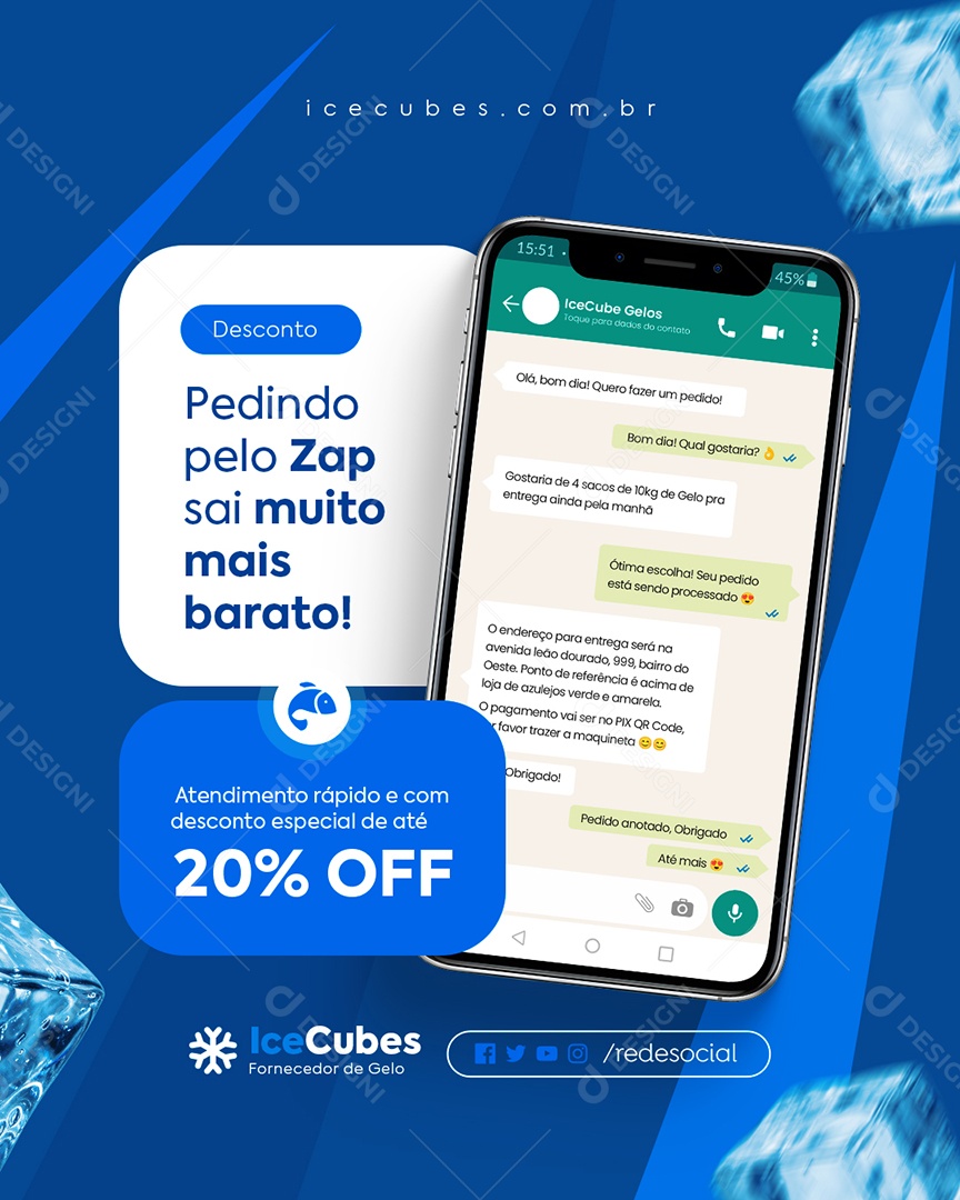 Gelo Desconto Pedidno Pelo Zap sai Muito Mais Barato Social Media PSD Editável