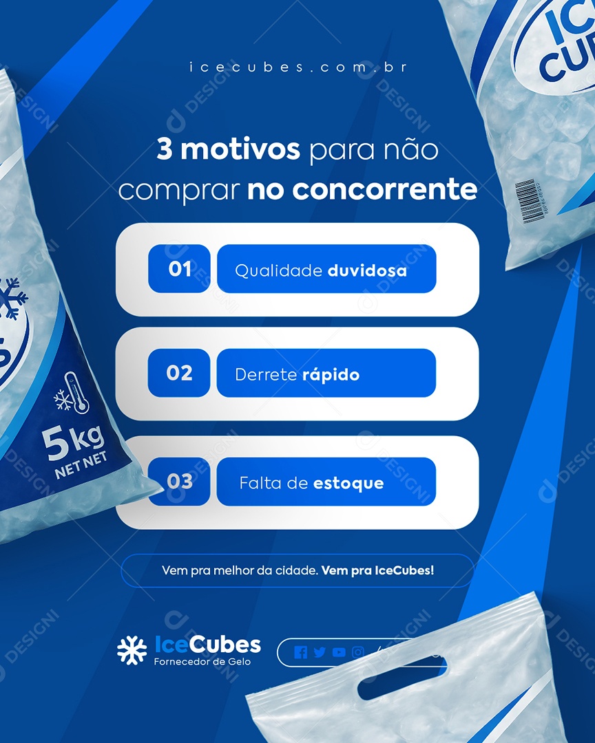 Gelo Três Motivos para Não Comprar no Concorrente Social Media PSD Editável