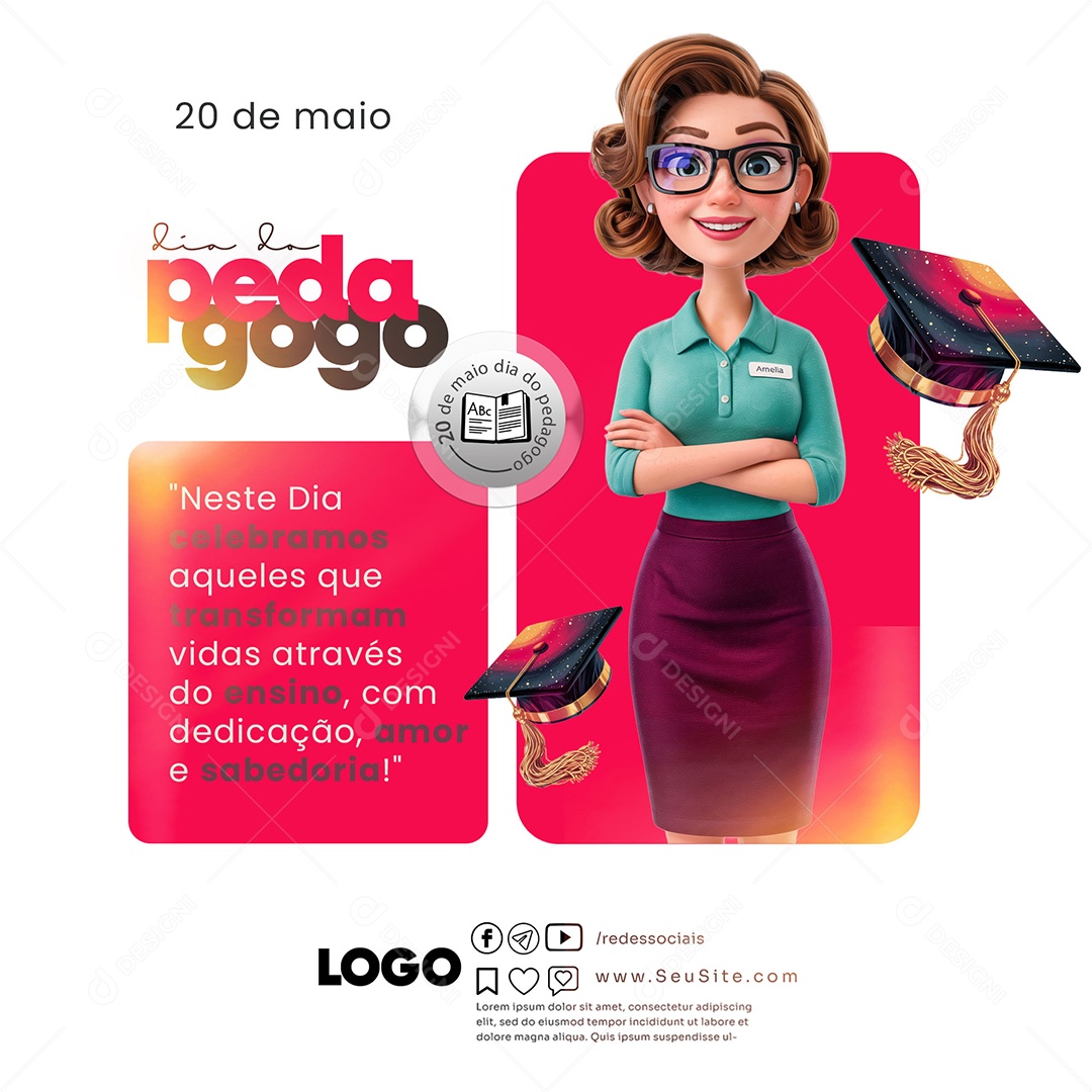 Dia do Pedagogo 20 de Maio Social Media PSD Editável