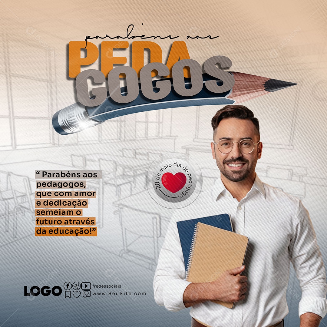 Dia do Pedagogo 20 de Maio Social Media PSD Editável