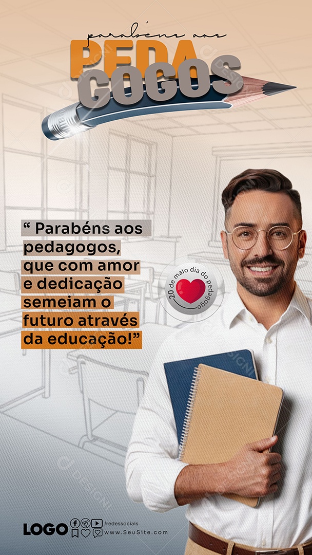 Story Dia do Pedagogo 20 de Maio Social Media PSD Editável