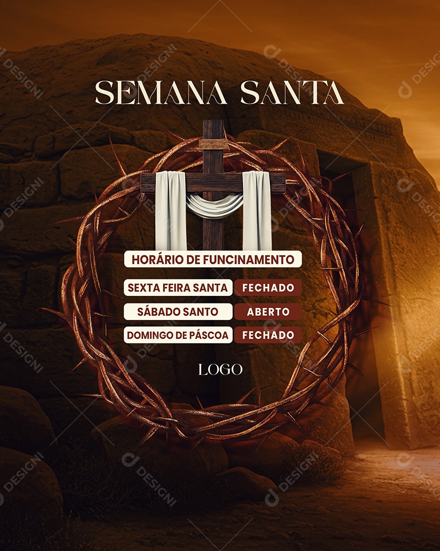 Horário de Funcionamento Semana Santa Lojas Empresas Social Media PSD Editável