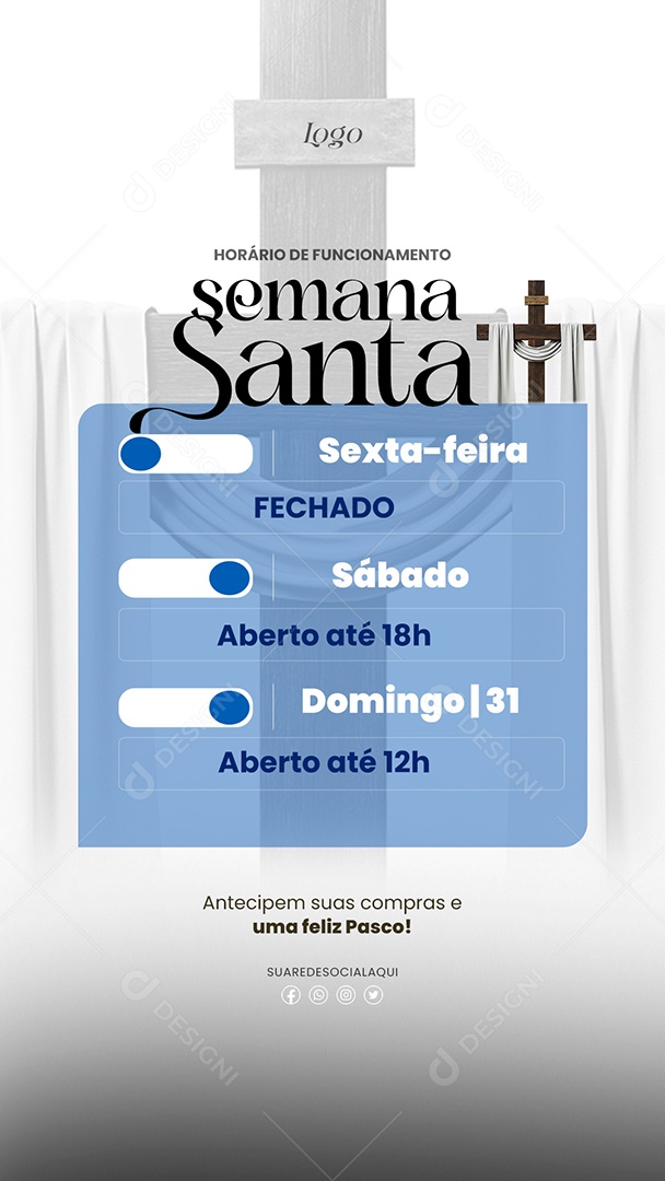 Story Horário de Funcionamento Semana Santa Lojas Empresas Social Media PSD Editável