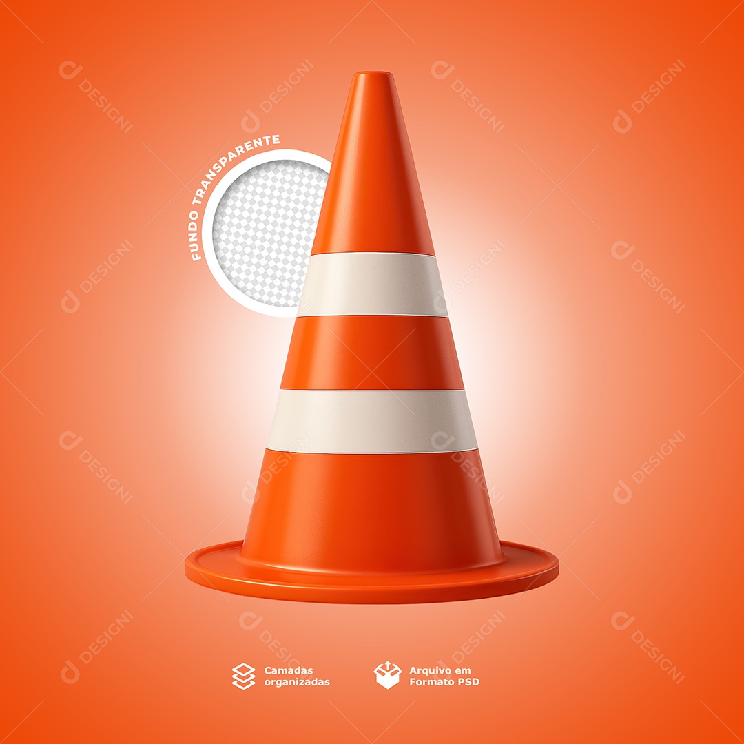 Elemento 3D Cone de Sinalização Para Composição PSD