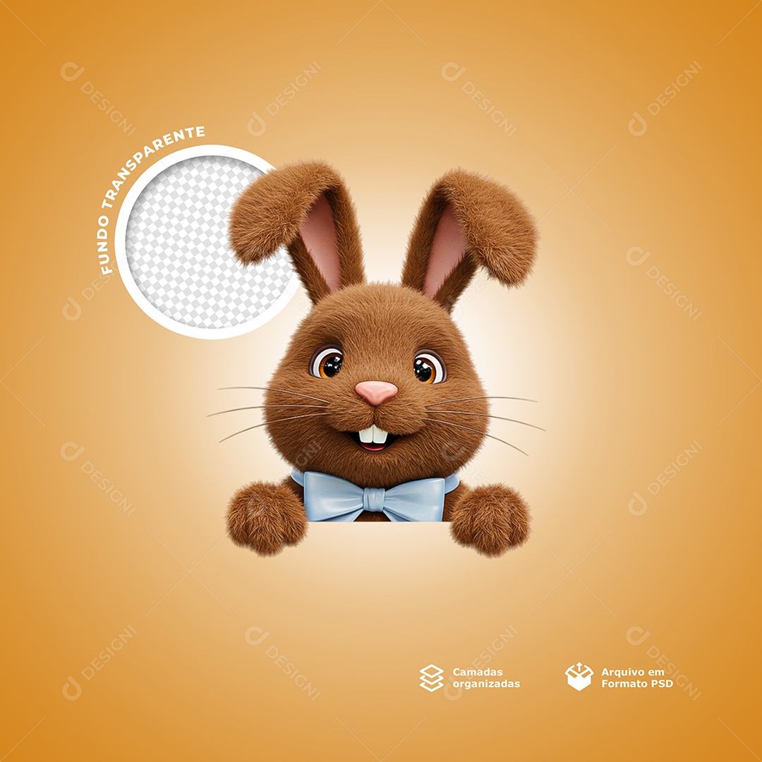 Coelho da Páscoa Elemento 3D para Composição PSD
