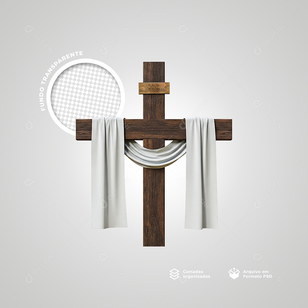 Cruz com Tecido Elemento 3D para Composição PSD
