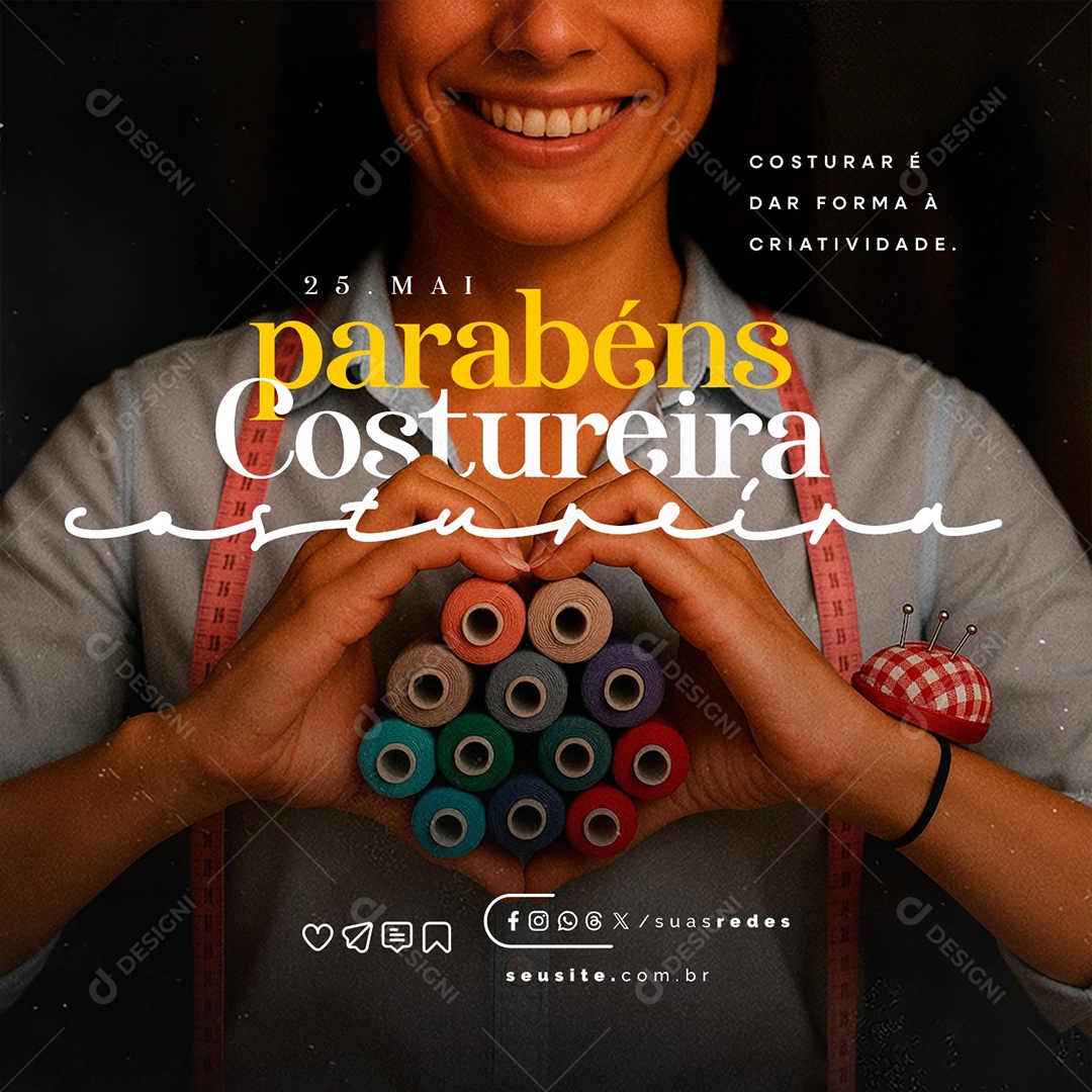 Dia da Costureira 25 de Maio Parabéns Social Media PSD Editável