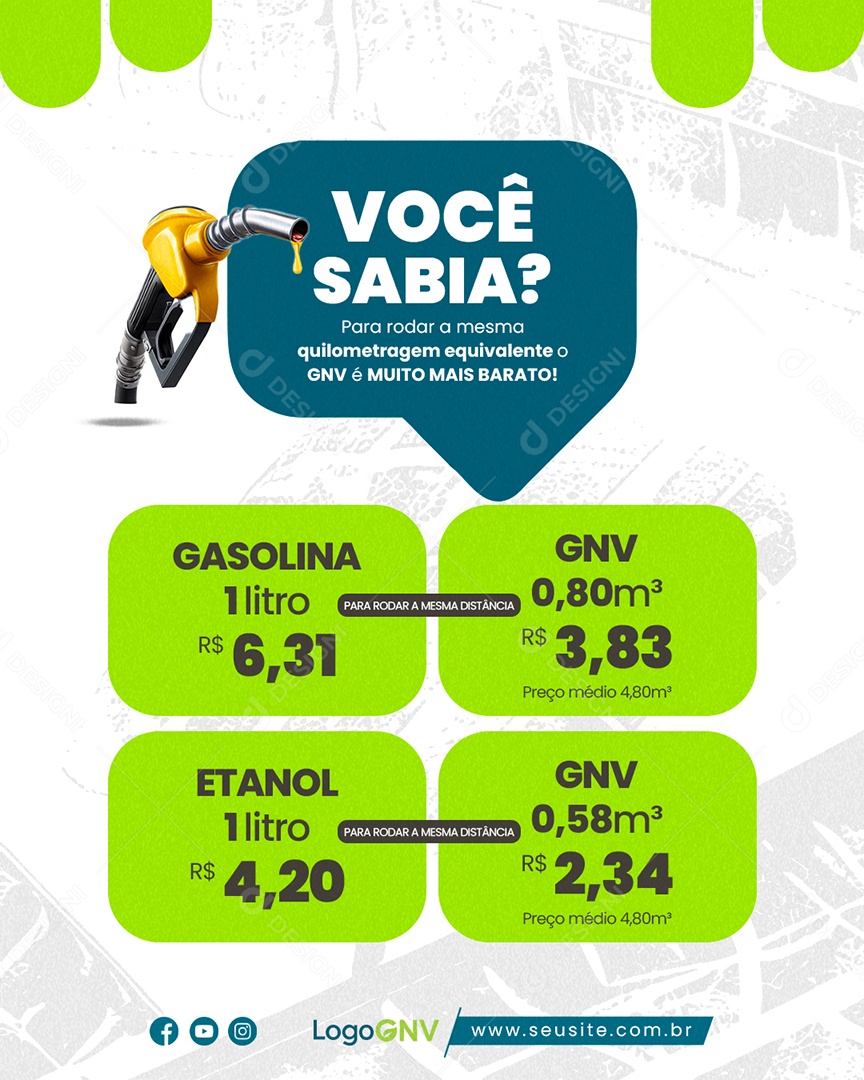 GNV é Muito Mais Barato Social Media PSD Editável