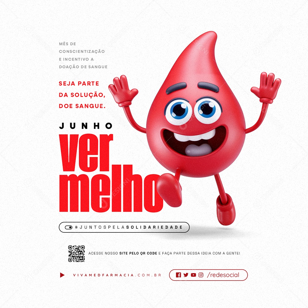 Junho Vermelho Mês de Conscientização e Incetivo a Doação de Sangue Social Media PSD Editável