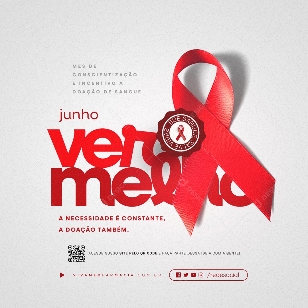 Junho Vermelho Mês de Conscientização e Incetivo a Doação de Sangue Social Media PSD Editável