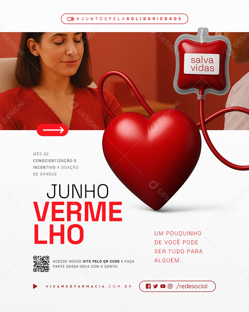 Junho Vermelho Mês de Conscientização e Incetivo a Doação de Sangue Social Media PSD Editável