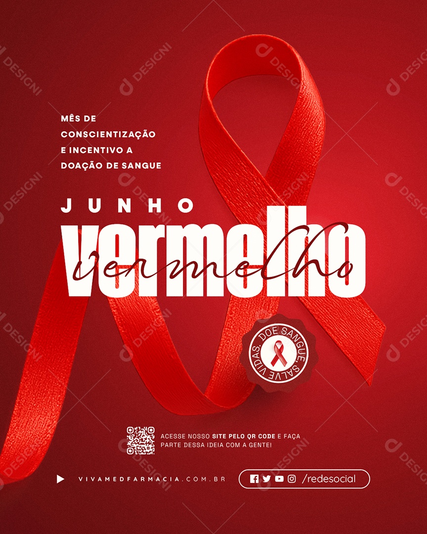 Junho Vermelho Mês de Conscientização e Incetivo a Doação de Sangue Social Media PSD Editável