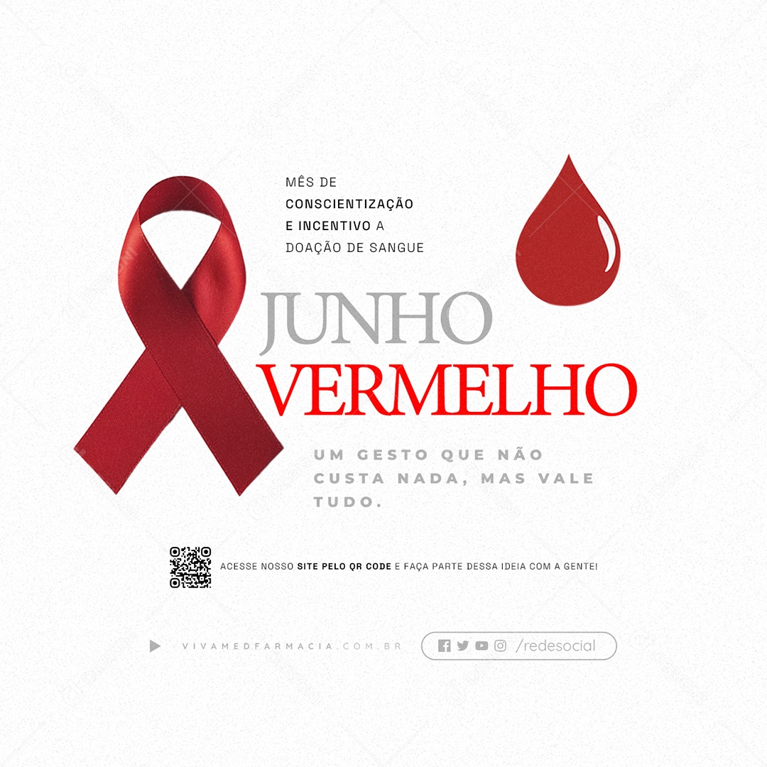 Junho Vermelho Mês de Conscientização e Incetivo a Doação de Sangue Social Media PSD Editável