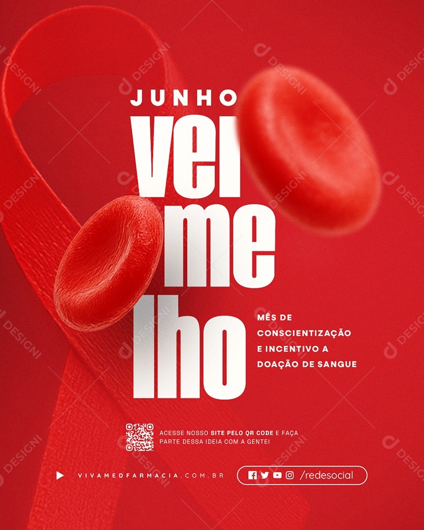 Junho Vermelho Mês de Conscientização e Incetivo a Doação de Sangue Social Media PSD Editável