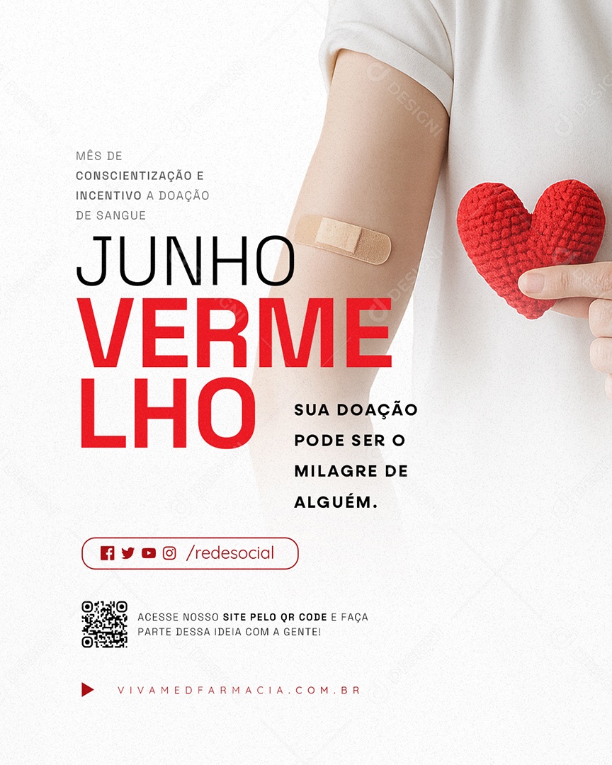 Junho Vermelho Mês de Conscientização e Incetivo a Doação de Sangue Social Media PSD Editável
