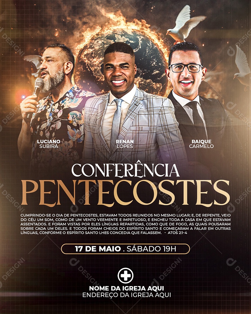 Feed Flyer Conferência Pentecostes Gospel Social Media PSD Editável