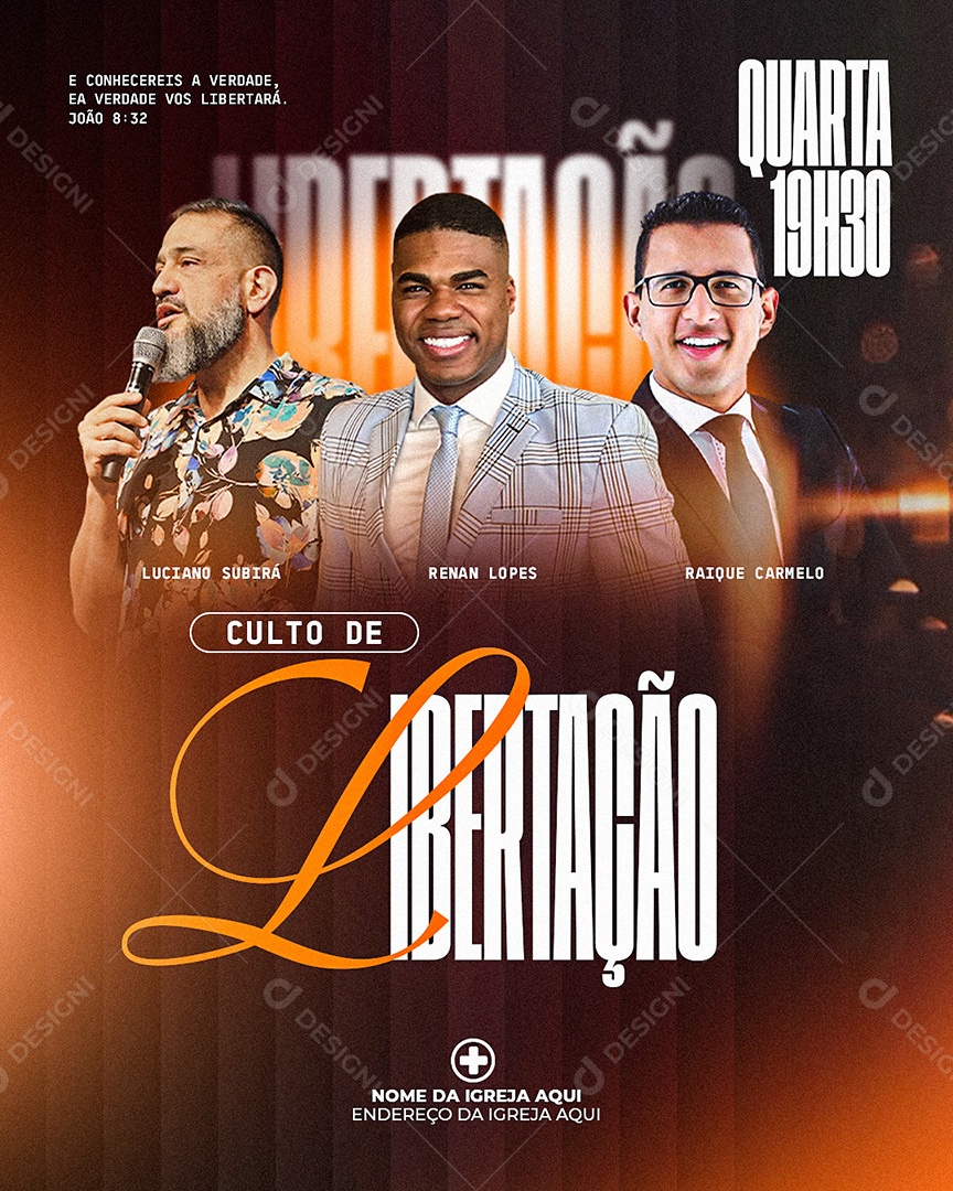 Feed Flyer Culto de Libertação Gospel Social Media PSD Editável