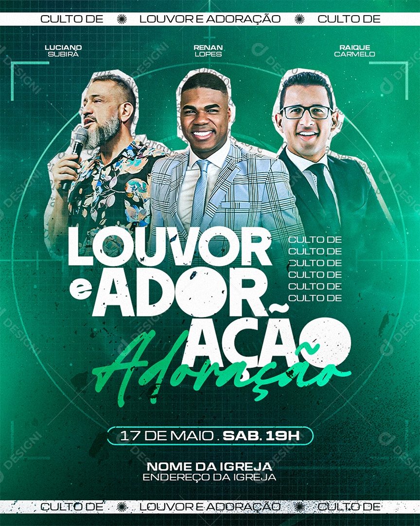Feed Flyer Culto de Louvor e Adoração Gospel Social Media PSD Editável