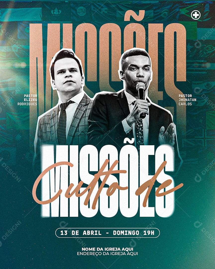 Feed Flyer Culto de Missões Gospel Social Media PSD Editável