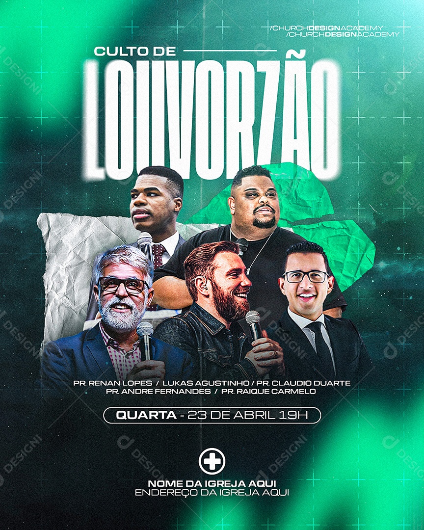 Feed Flyer Culto Louvorzão Gospel Social Media PSD Editável