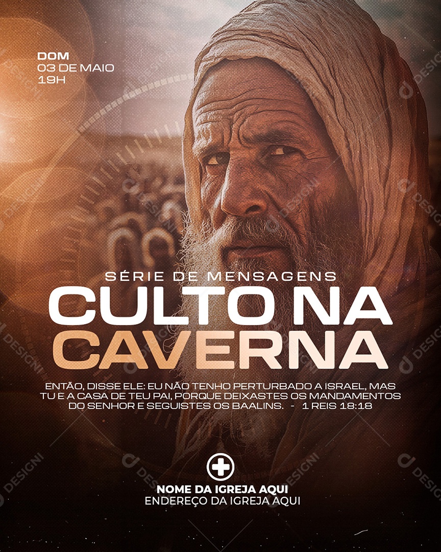 Feed Flyer Culto na Caverna Gospel Social Media PSD Editável