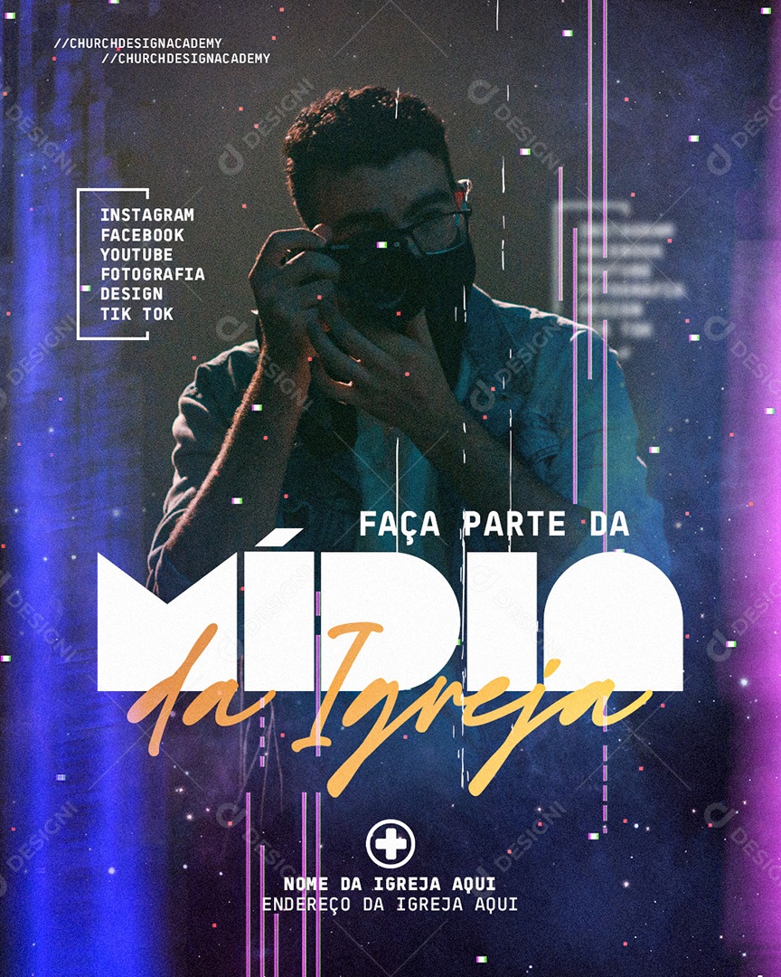 Feed Flyer Faça Parte da Midia da Igreja Gospel Social Media PSD Editável
