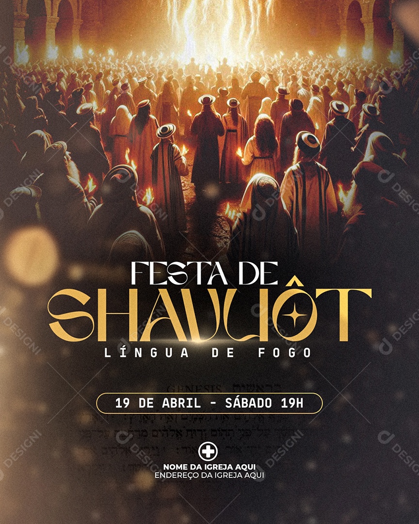 Feed Flyer Festa de Shavciôt Língua de Fogo Gospel Social Media PSD Editável