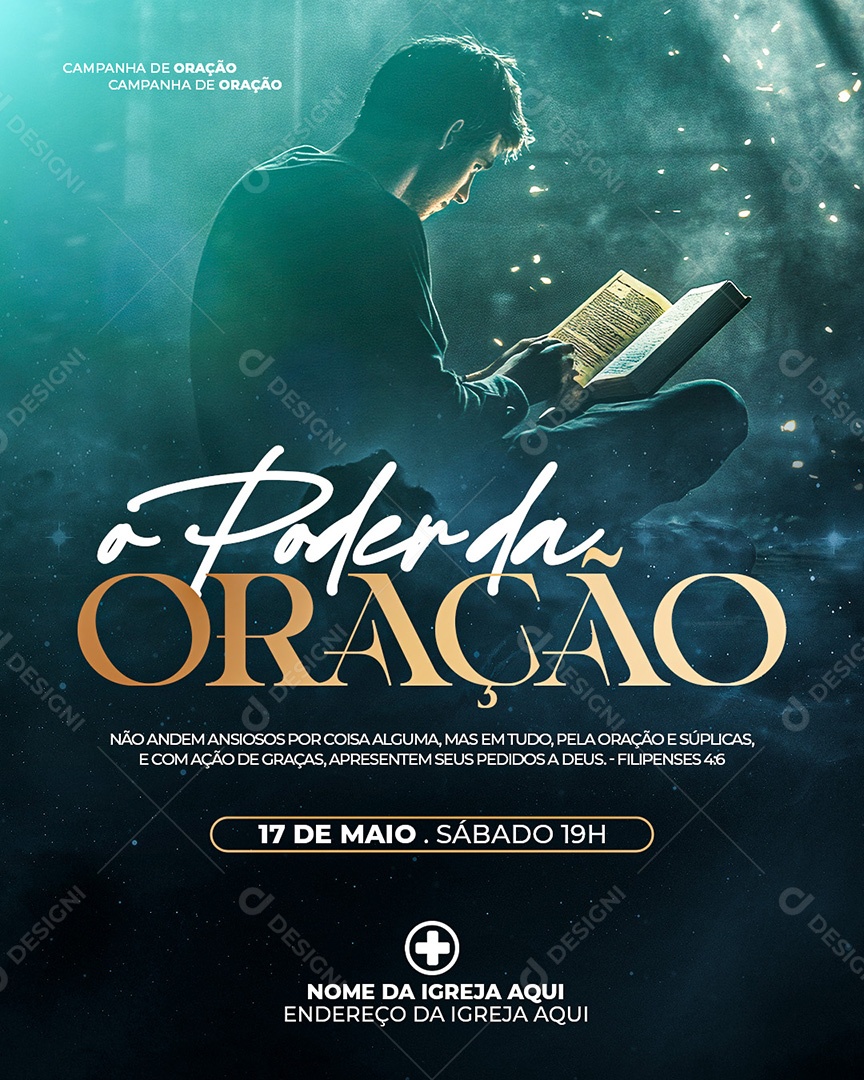 Feed Flyer Poder da Oração Gospel Social Media PSD Editável
