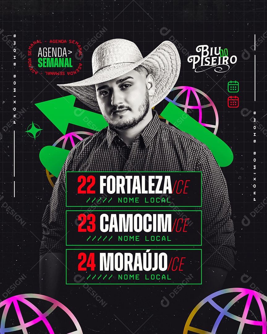 Agenda Semanal Biu do Piseiro Social Media PSD Editável