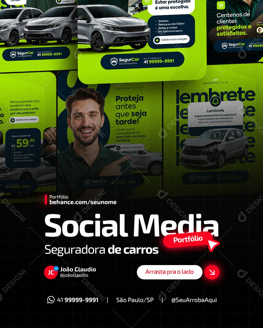 Designer Gráfico Seguradora de Carros Social Media PSD Editável