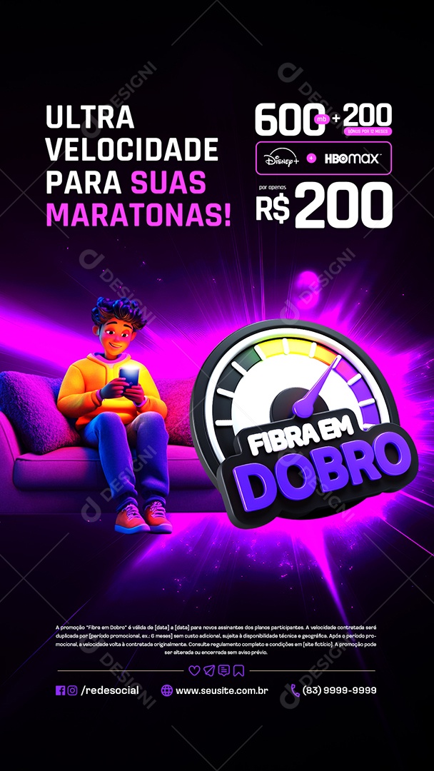 Story Fibra em Dobro Provedor de Internet Ultra Velocidade Social Media PSD Editável