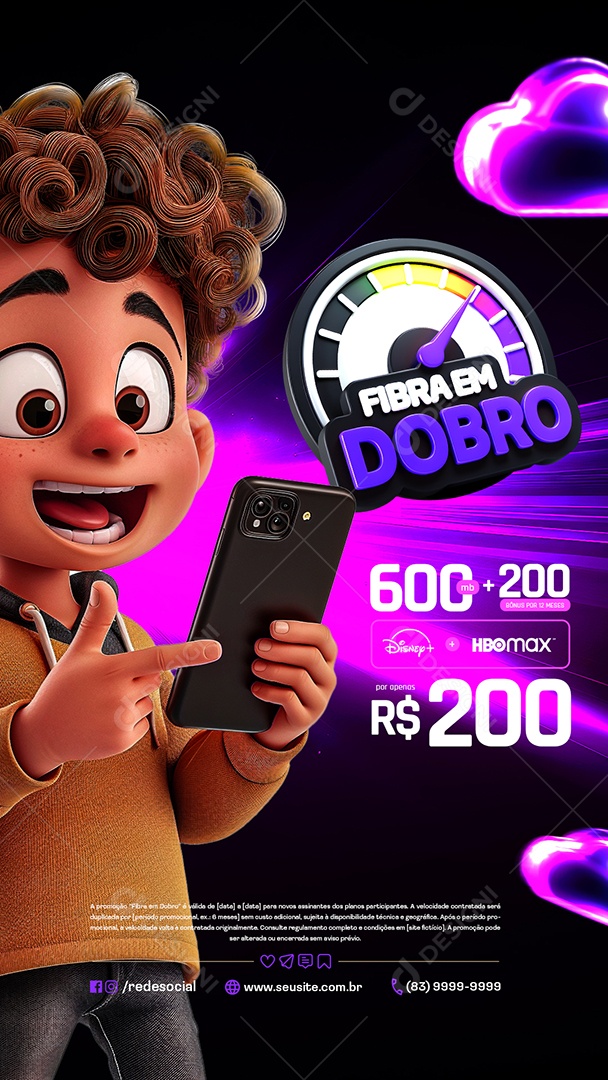 Story Fibra em Dobro Provedor de Internet 600MB Social Media PSD Editável