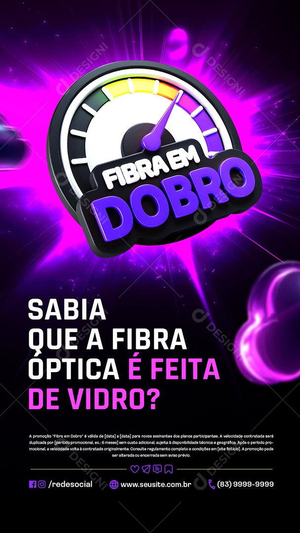 Story Fibra em Dobro Provedor de Internet Sabia Que a Fibra Óptica é Feita de Vidro Social Media PSD Editável