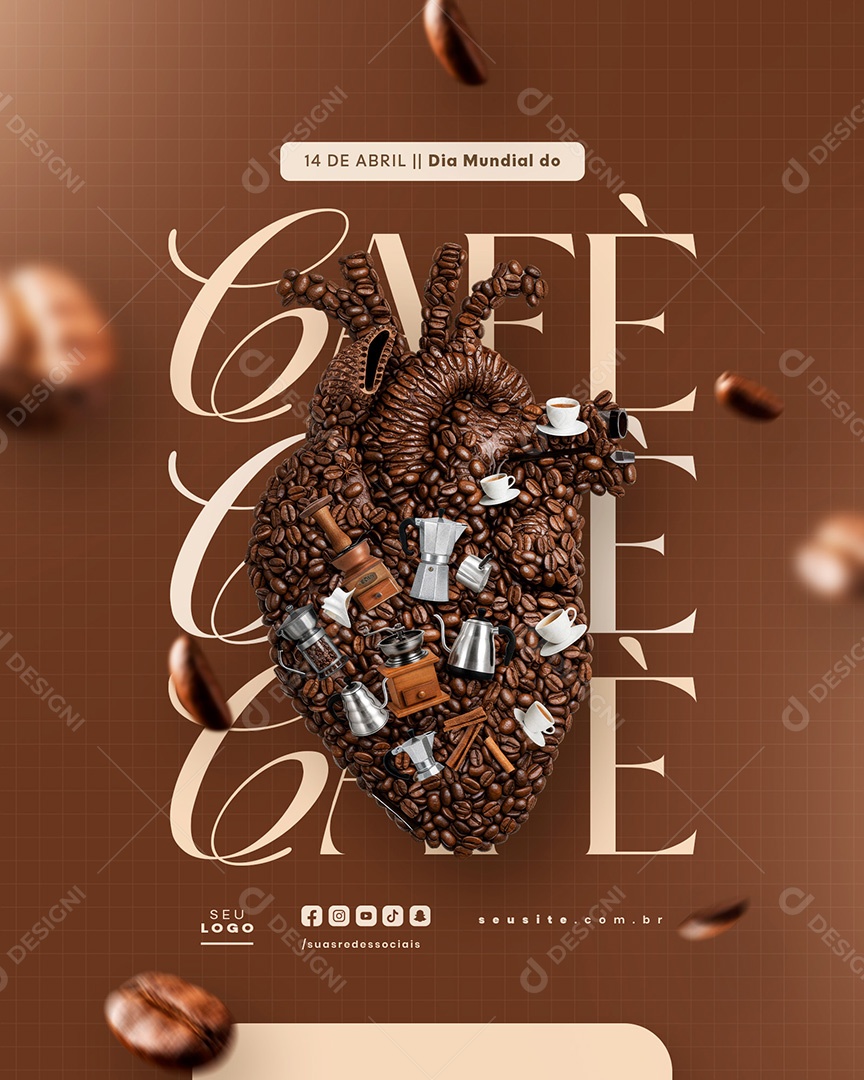 Dia Mundial do Café 14 de Abril Social Media PSD Editável