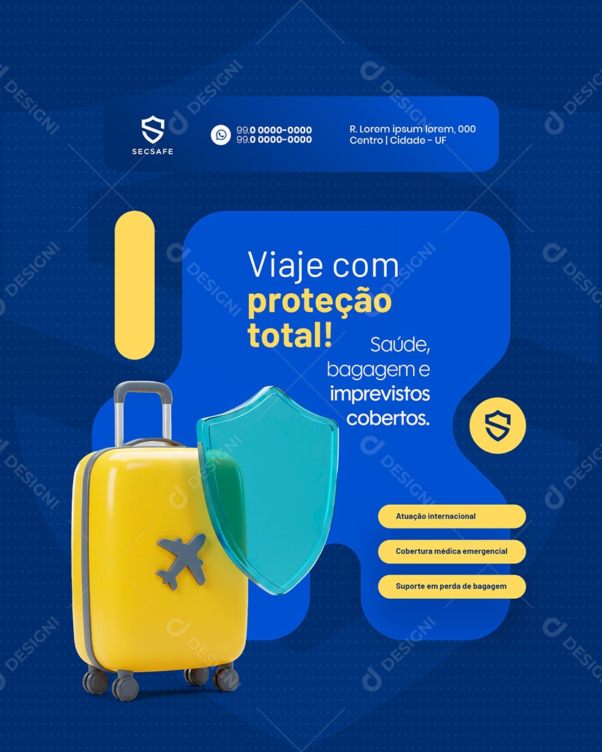 Feed Seguro Viagem com Proteção Total Social Media PSD Editável
