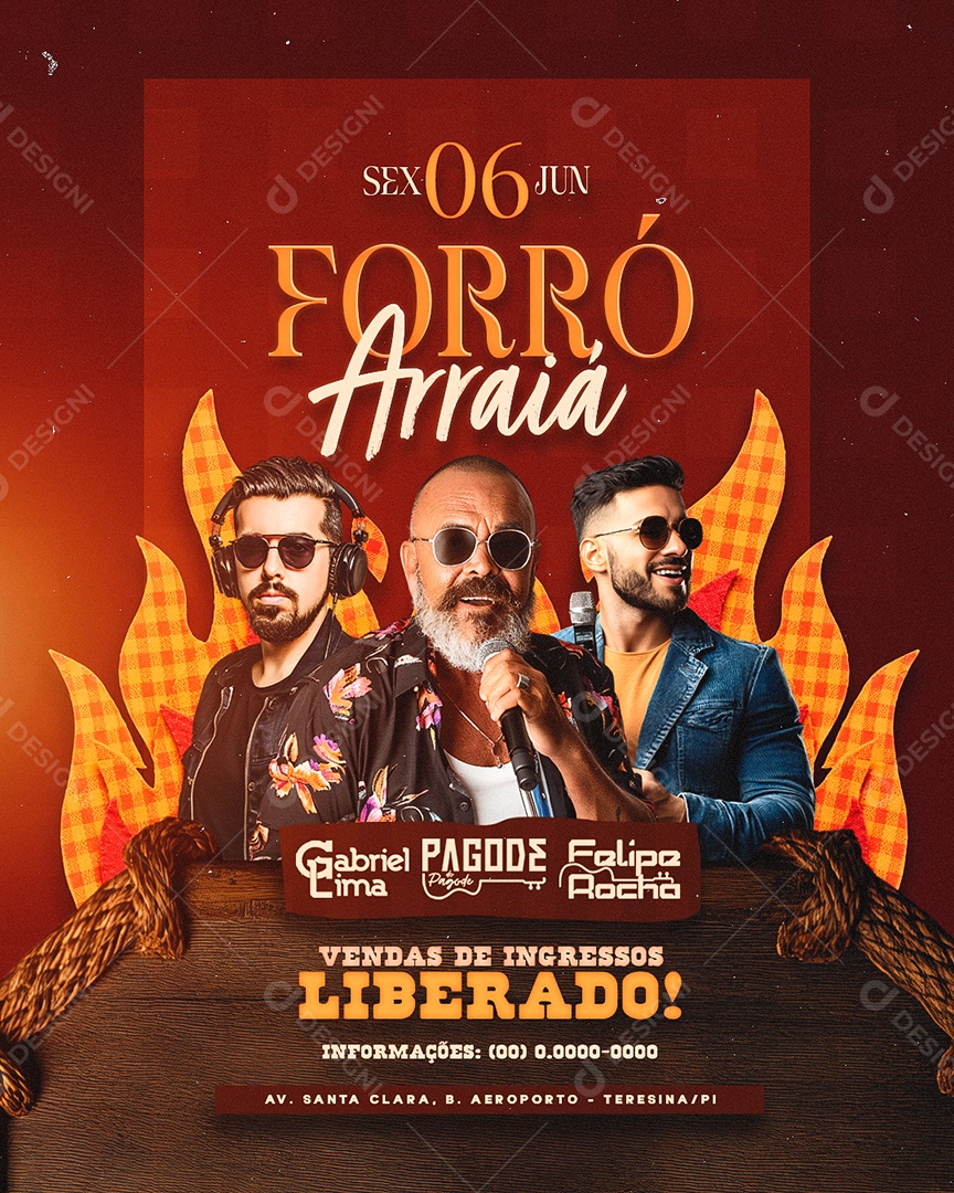 Flyer Forró Arraiá Social Media PSD Editável