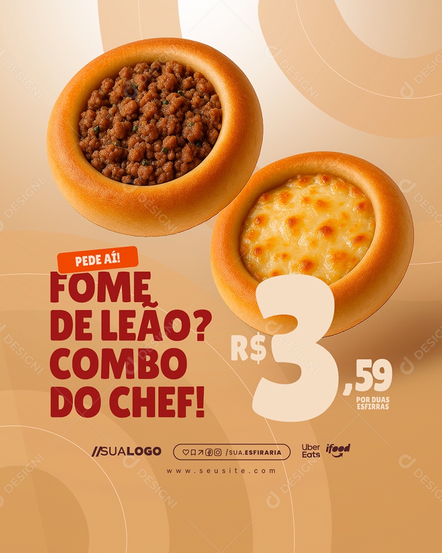 Esfiharia Pede Aí Fome de Leão Social Media PSD Editável