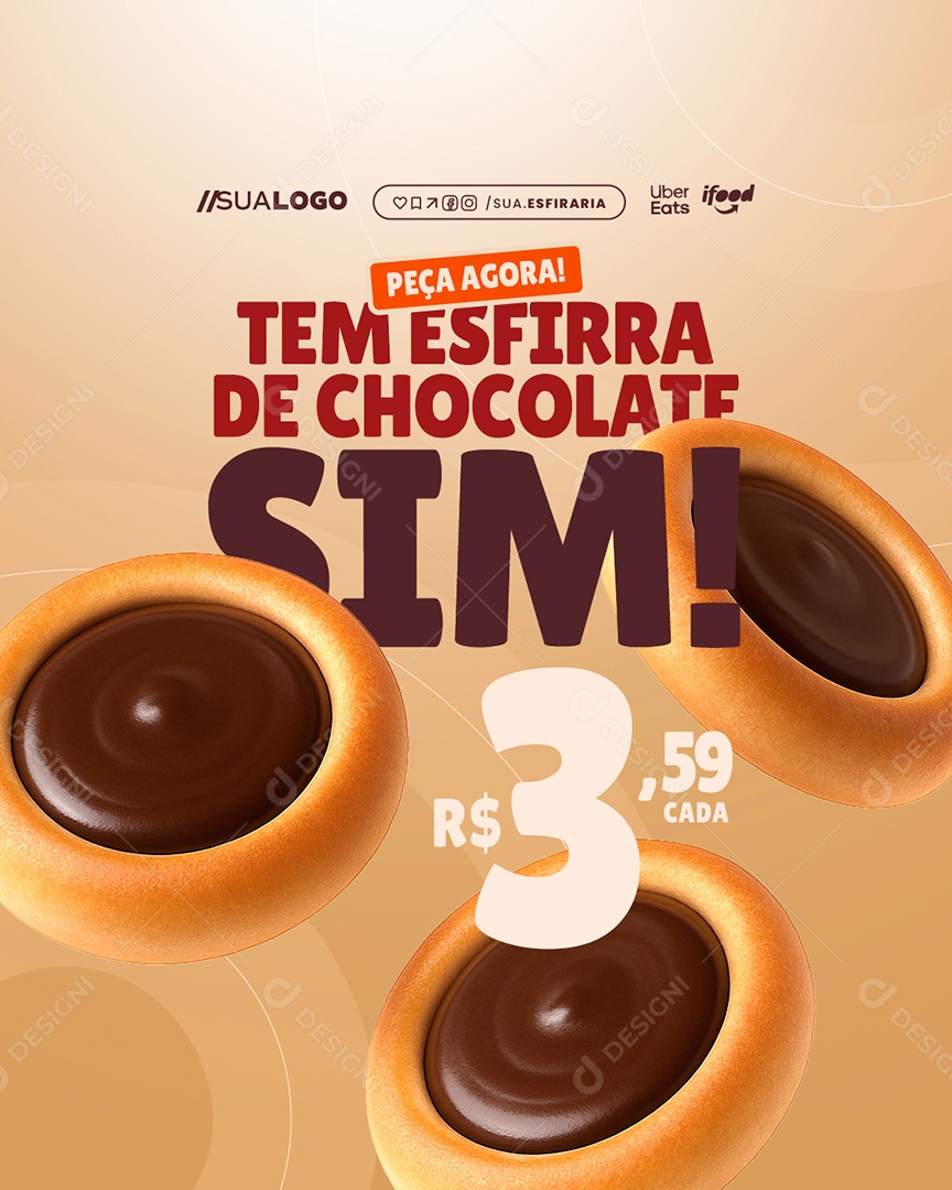 Peça Agora Tem Esfirra de Chocolate Sim Social Media PSD Editável