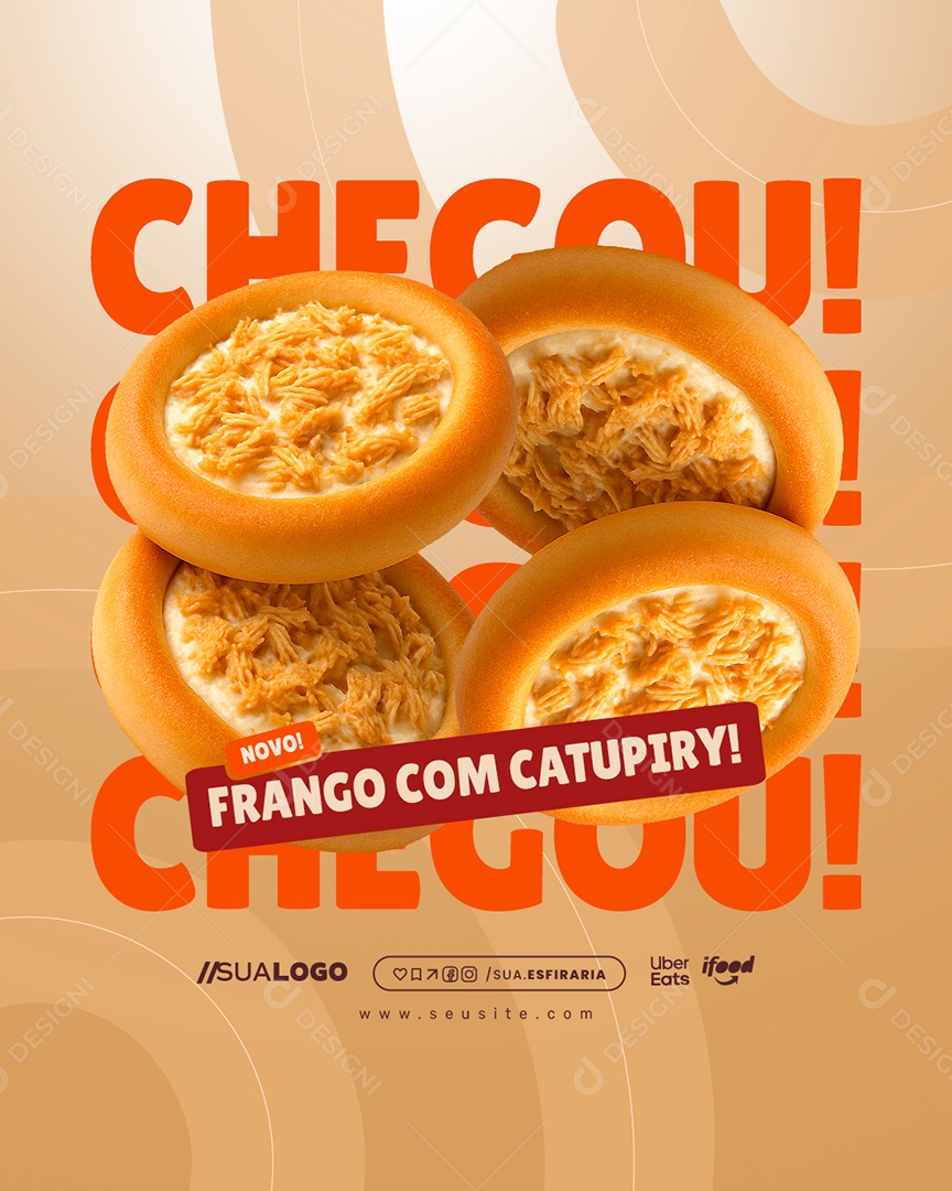 Esfiharia Chegou Novo Frango com Catupiry Social Media PSD Editável