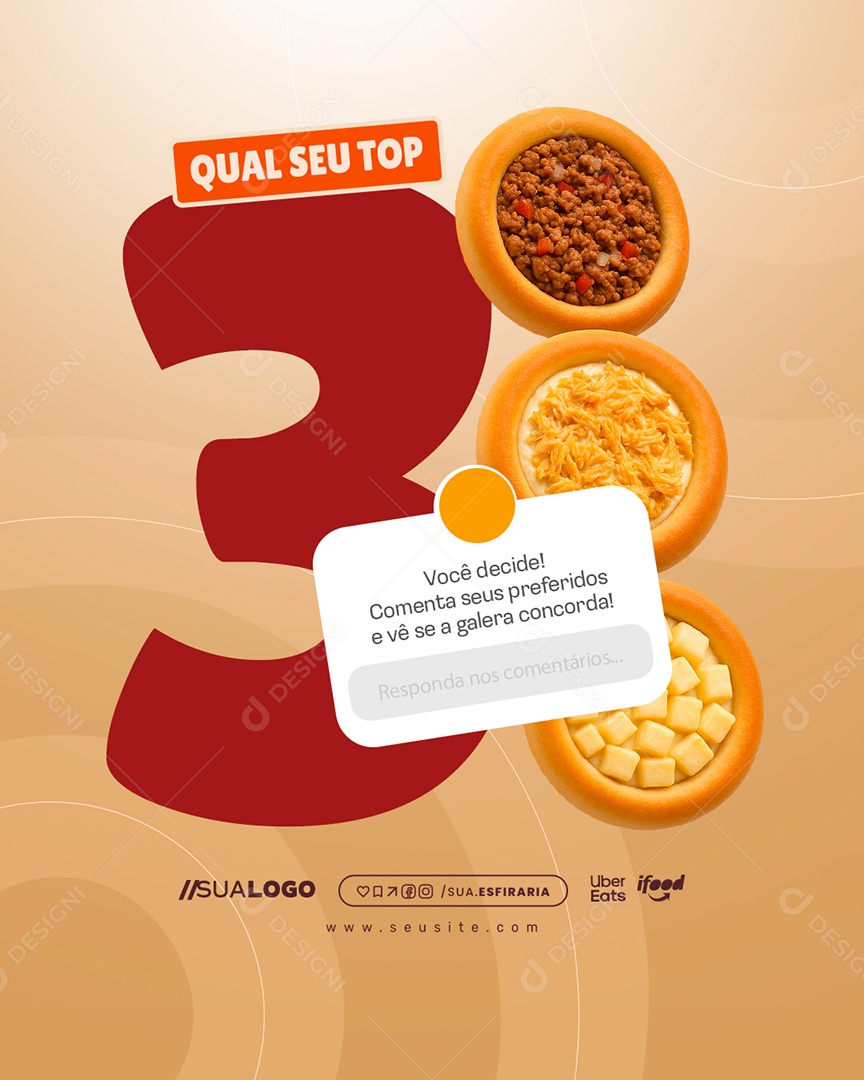 Esfiharia Qual Seu Top Três Social Media PSD Editável