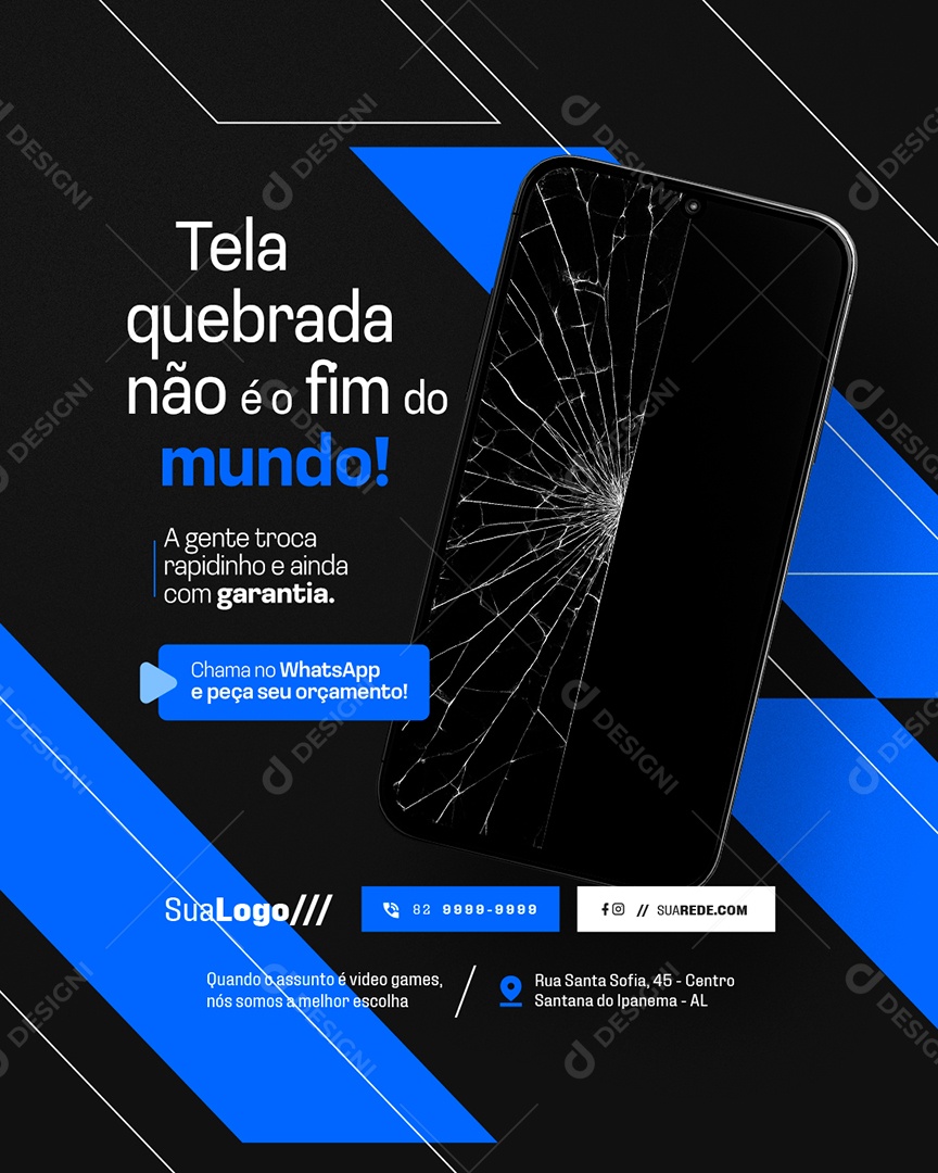 Assistência Técnica de Celulares Tela Quebrada Social Media PSD Editável