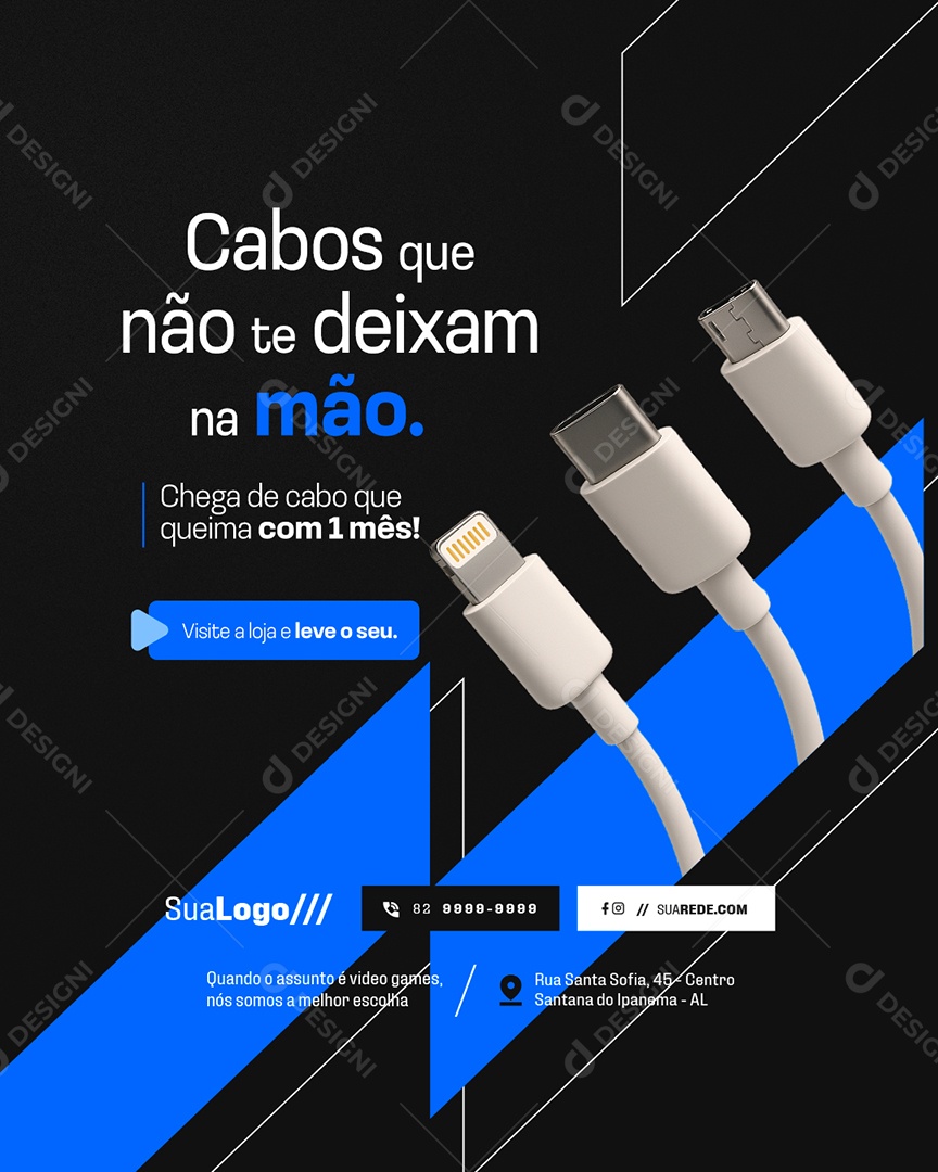 Assistência Técnica de Celulares  Cabos Que Não Te Deixam Social Media PSD Editável