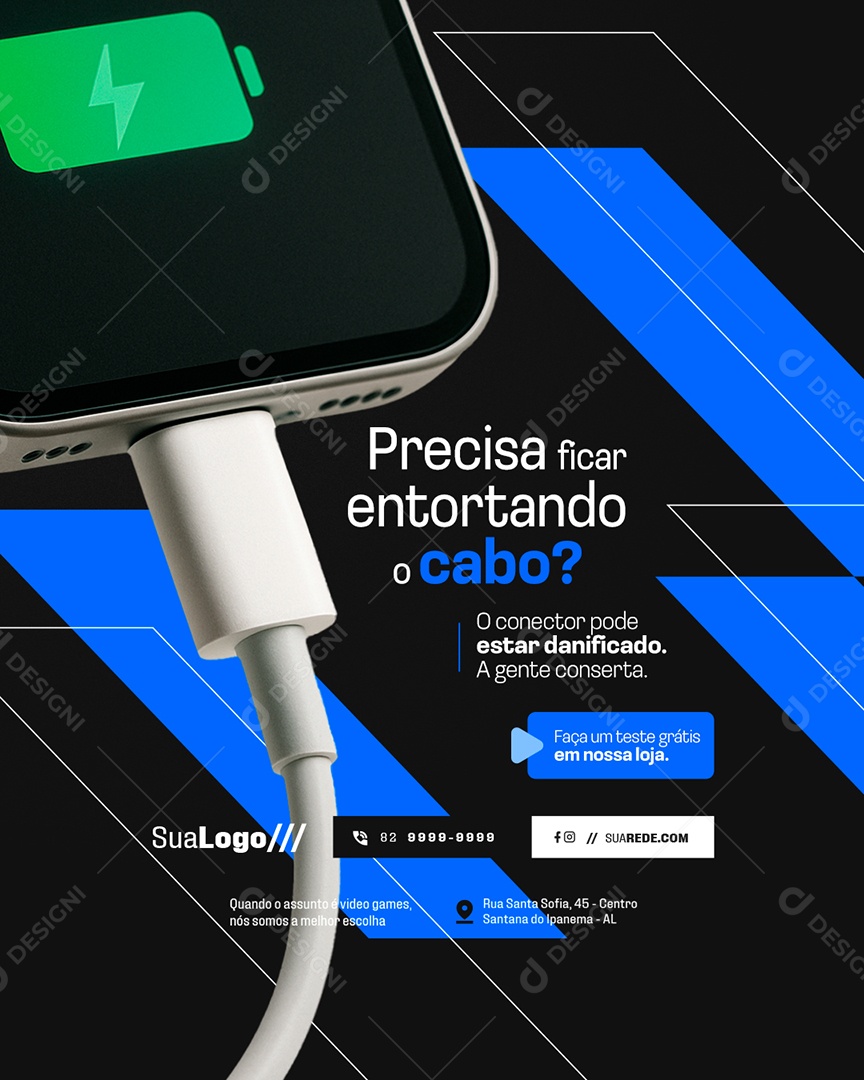 Assistência Técnica de Celulares Precisa Ficar Entortando o Cabo Social Media PSD Editável